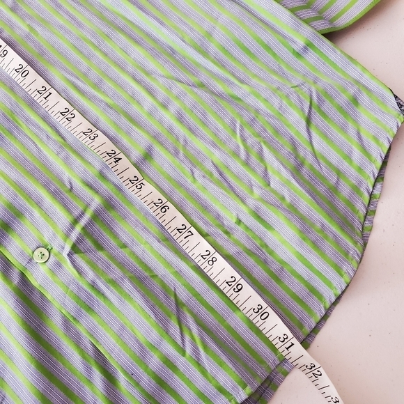 Visconti Black Medium Button up Shirt Green Blue Stripes Long Sleeve Metallic - Picture 7 of 16